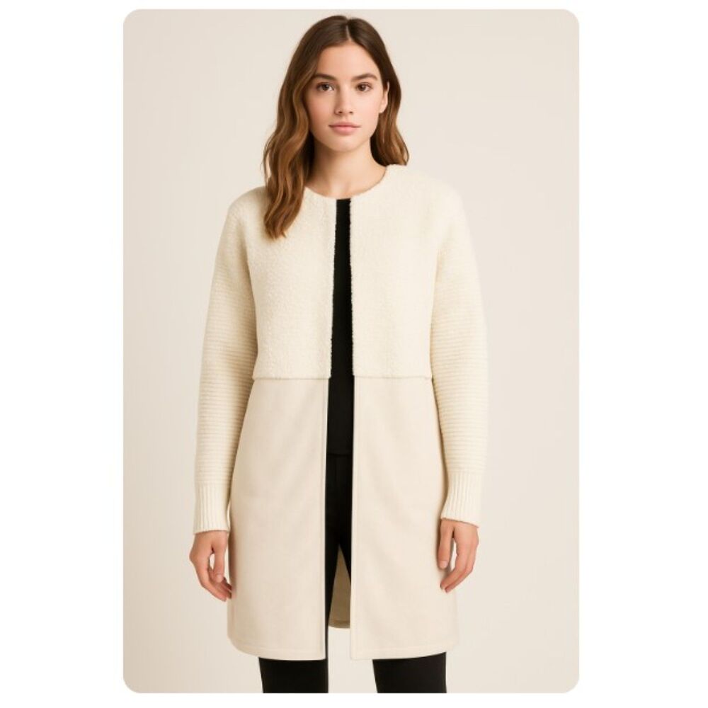 Dor Dor Couture Sweater Coat Sherpa Winter White Faux Suede Womens Size L